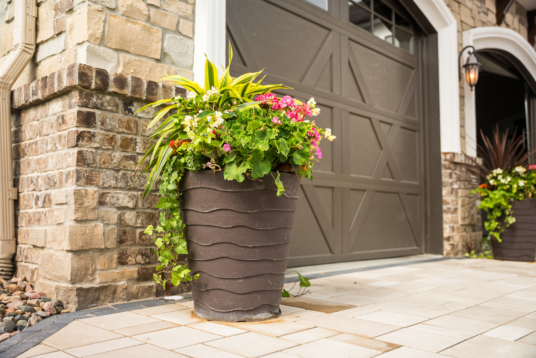 planter with flowers outside home