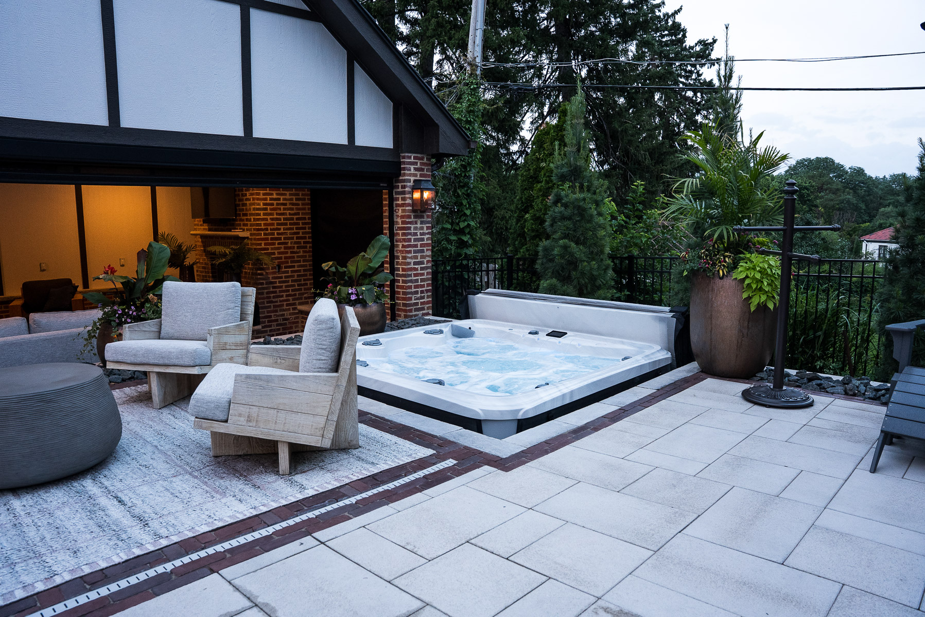 hot tub seating patio pool house covered pergola