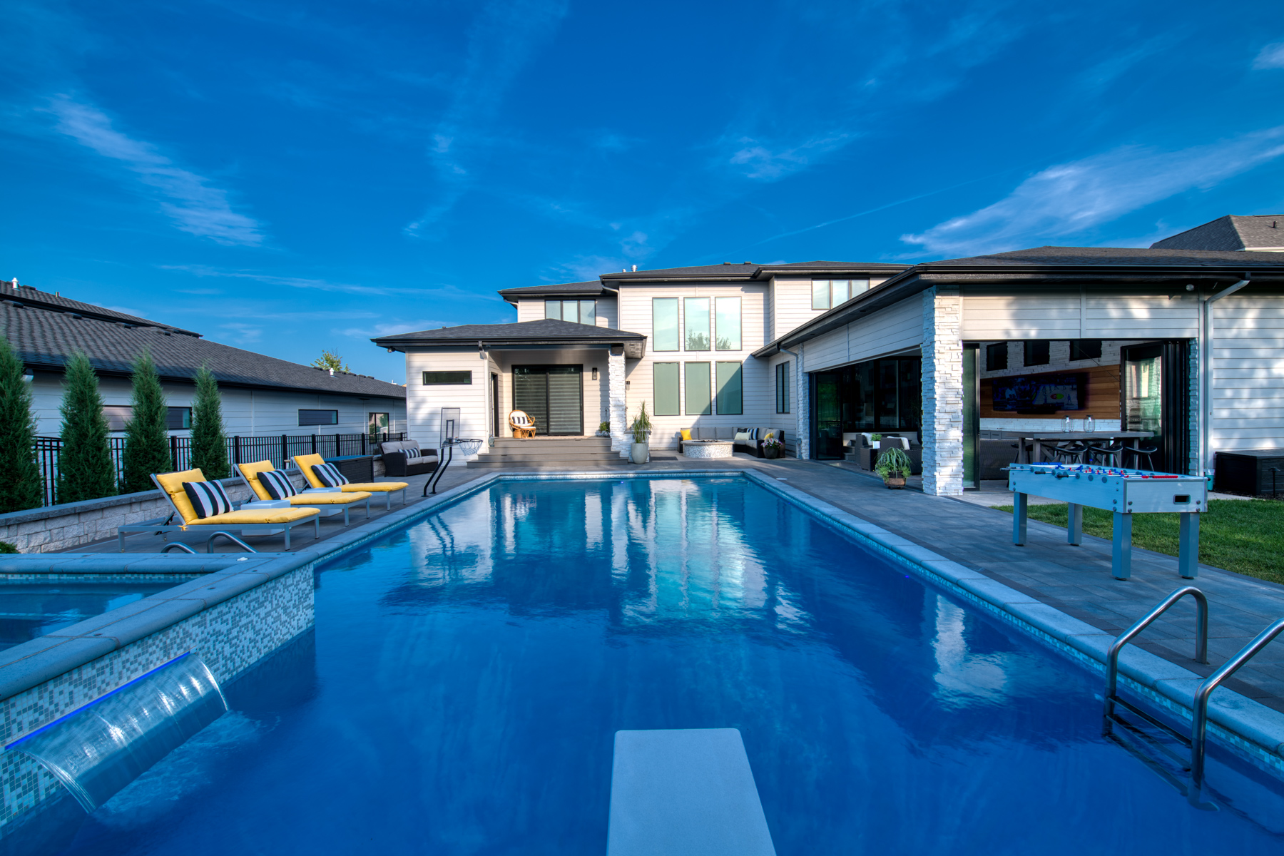 large residential pool water reflection